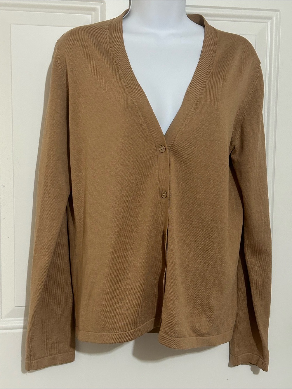 Classic V-Neck Button Front Cardigan - Camel Brown